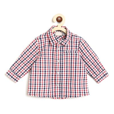 Boys White & Red Long Sleeve Woven Shirt